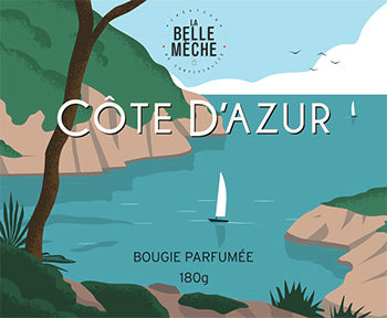 CÔTE D'AZUR : première bougie parfumée de notre nouvelle gamme de bougies illustrées